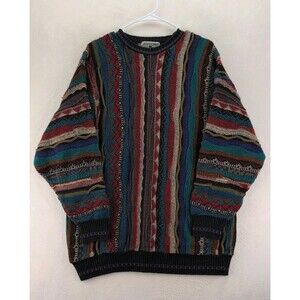 VTG Idea Uomo Multicolored Vertical Striped 3D Chunky Knit Pullover Sweater XL